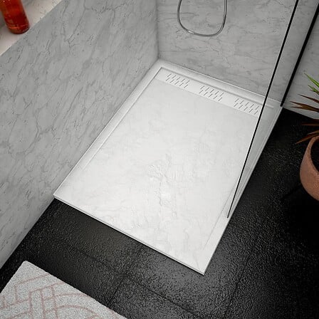 AURLANE AURLANE Receveur en acrylique Blanc Effet Pierre 90x120x4 cm + Grille ... code EAN 3700710262039 