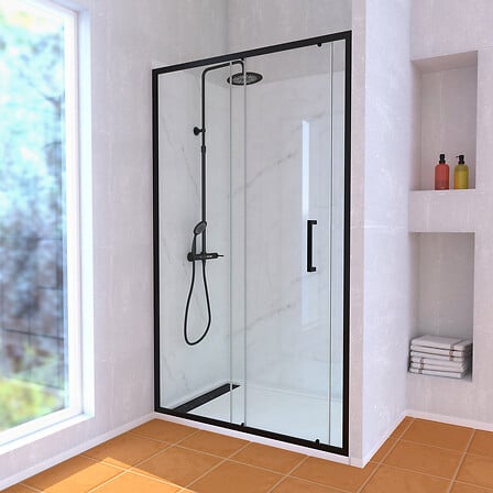 AURLANE Porte de Douche Coulissante 120x200 cm Profil Noir et Receveu ... code EAN 3700710264378 