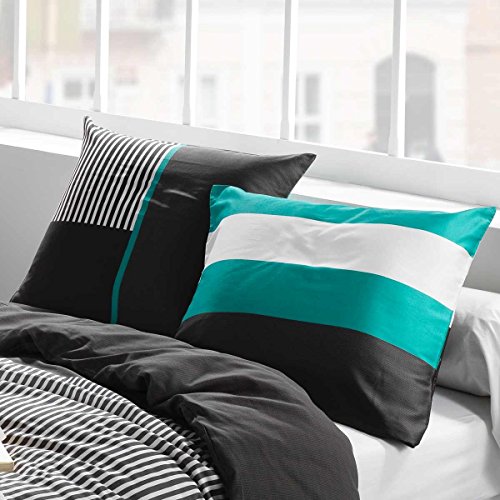 C Design Home Textile Art2589 parure drap plat 240 x 300 cm + drap housse 140 x 190 cm + 2 taies d'oreiller 65 x 65 cm coton caravelle turquoise 3700711805136 (3700711805136)