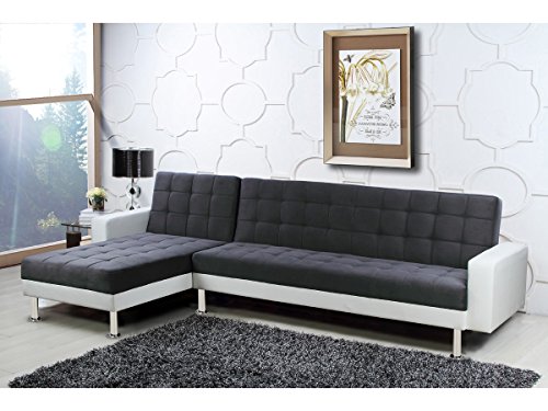 - canapé d'angle convertible theo - blanc et gr...