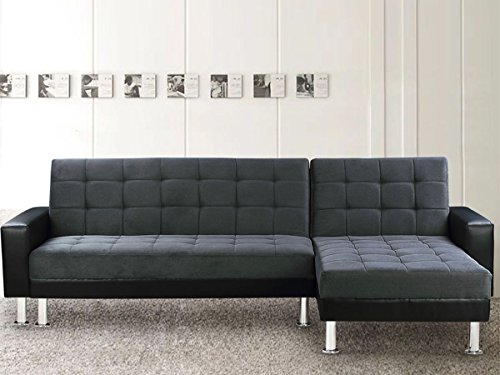 - canapé d'angle convertible theo - noir et gri...
