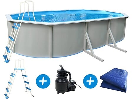 HABITAT ET JARDIN Piscine acier ovale aspect bl...