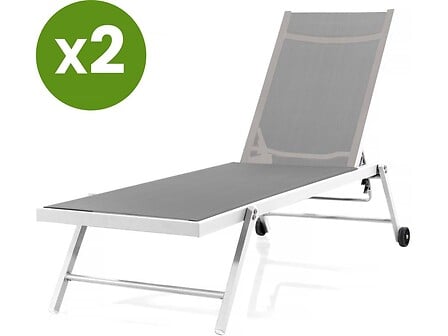 Lot de 2 bains de soleil textilène aluminium 