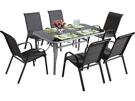 HABITAT ET JARDIN Salon de jardin textilène "cordoba + Porto" 6 personnes gris  ... code EAN 3700746486171 