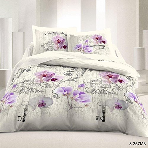 Parure de draps 4 pièces 100% Coton / 57 Fils/cm2 Charme parme 3700766340798 UNIVERS-DECOR