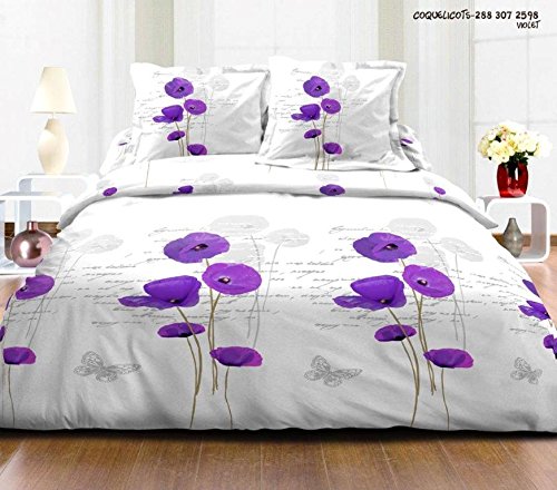 Nuage Ensemble 3 Pièces JARDIN VIOLET Pour Lit 2 personnes: Housse de couette + 2 Taies d'oreiller 3700766367740 (3700766367740)