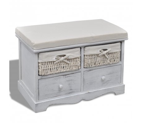 Decorush Banc De Rangement Blanc En Bois Avec 2 Paniers De Tissage Et 2 Tiroirs 3700775047336 (3700775047336)