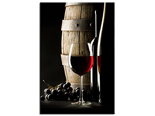 Tableau toile déco tonneau et verre vin rouge -...