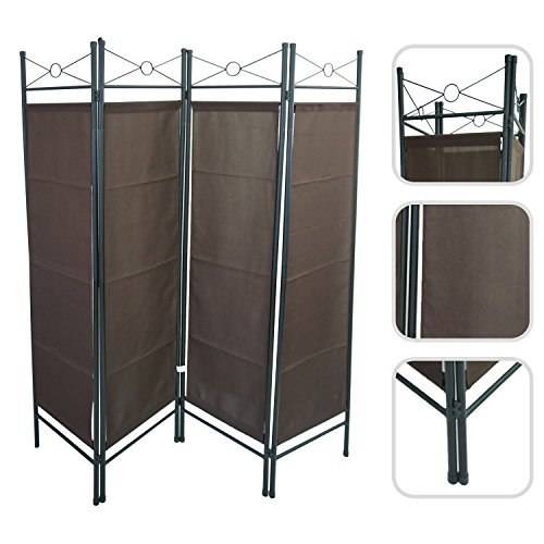 - paravent 4 panneaux en toile marron et fer la...