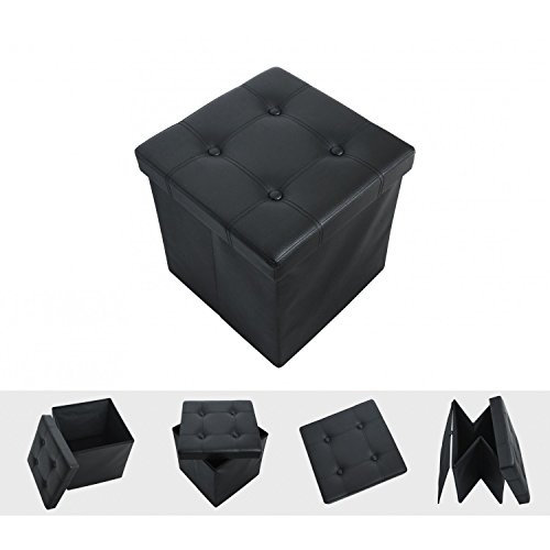 Pouf de rangement pliable simili cuir noir élég...