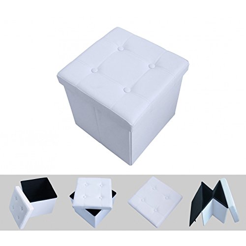 Pouf de rangement pliable simili cuir blanc élé...