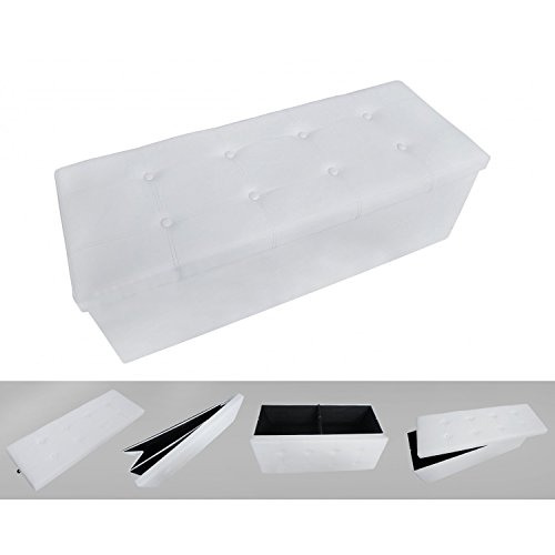 Pouf coffre de rangement pliable blanc 110x38x3...