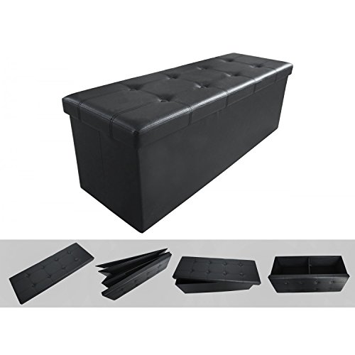 Pouf coffre de rangement pliable noir 110x38x38...