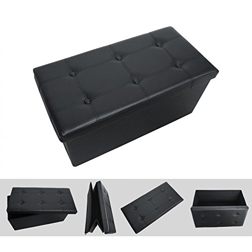 Pouf coffre de rangement pliable noir 76x38x38c...