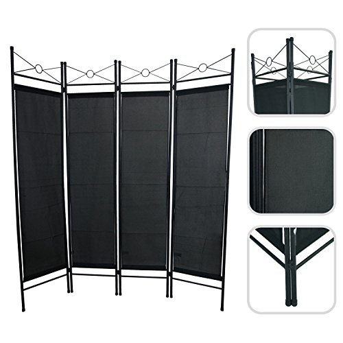 - paravent 4 panneaux en toile noire et fer laq...