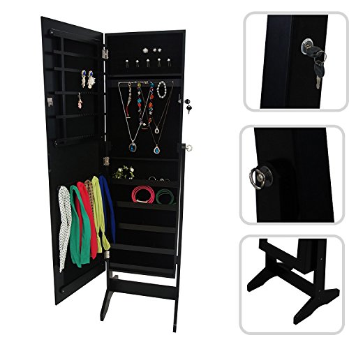 - armoire à bijoux avec miroir - noire - rangem...