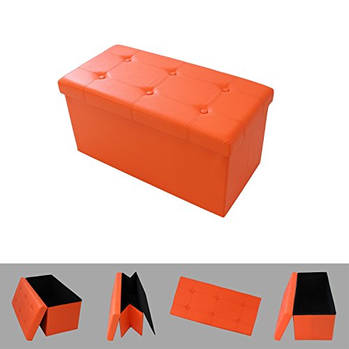 Pouf coffre de rangement pliable orange 76x38x3...