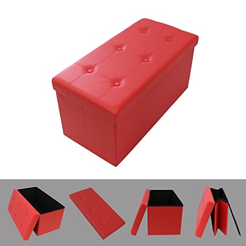 Pouf coffre de rangement pliable rouge 76x38x38...
