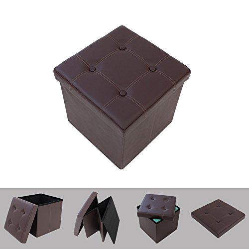 Pouf de rangement pliable simili cuir marron él...