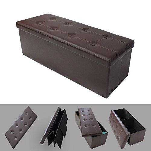 Pouf coffre de rangement pliable marron 110x38x...