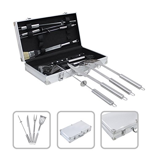 SOTECH Mallette 15 ustensiles pour barbecue - Ustensiles en acier inoxidable pour grillade avec mallette aluminium code EAN 3700778714211 