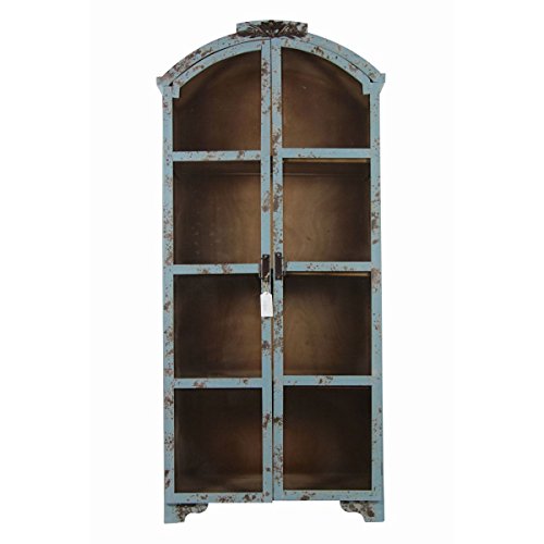 Décoration d'Autrefois BUFFET VAISSELIER RANGEMENT BOIS BLEU VIEILLI 84.5x41.5x184cm code EAN 3700779102611 