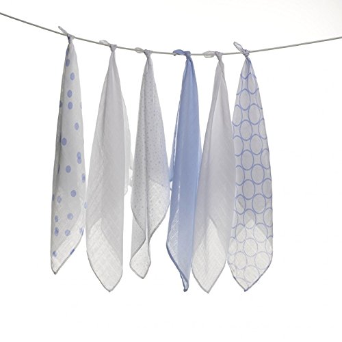 Lot de 6 langes bébé en coton - 70x70 cm - Ciel