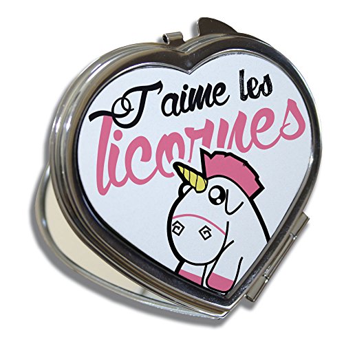 Fluffy Chamalow Miroir Coeur Licornes rose "J'aime les licornes" Chibi et kawaii - Chamalow Shop code EAN 3700820642165 