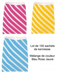 100 SAC KERMESSE EMBALLAGE PAPIER ROSE BLEU JAU...