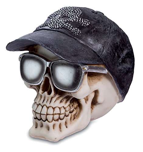 Statuette Crâne gothique avec lunettes et casqu...