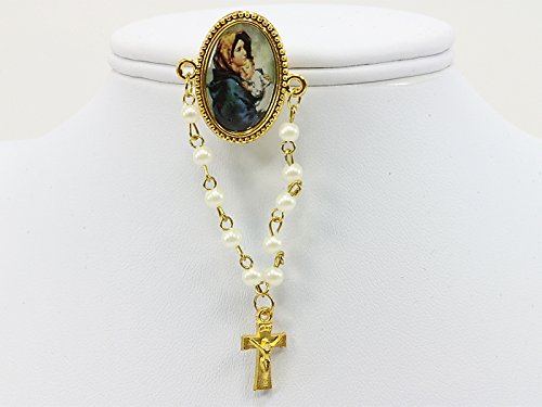 Broche - dizainier Vierge et enfant Jésus