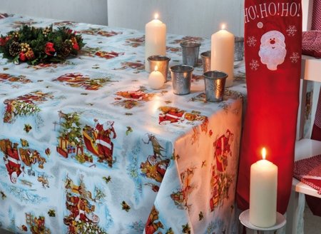 Nappe toile cirée Père Noel Christmas, largeur ...