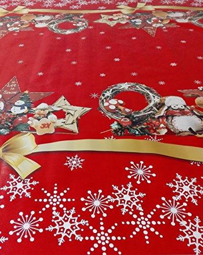 Nappe toile cirée Couronne Noël Rouge, largeur ...