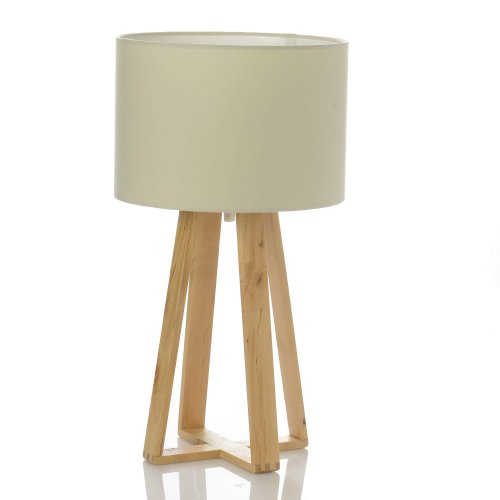 Lampe à poser, pied en bois naturel, abat jour ...