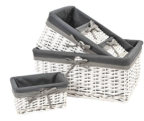 Set de 5 paniers de rangement en osier BLANC, h...