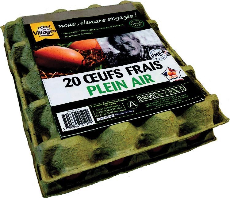  20 OEUFS FRAIS PLEIN AIR “L’OEUF DE NOS VILLAGES” code EAN 3700864005209 