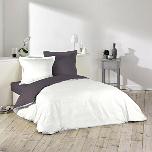 - housse de couette 220x240 cm bicolore blanche...