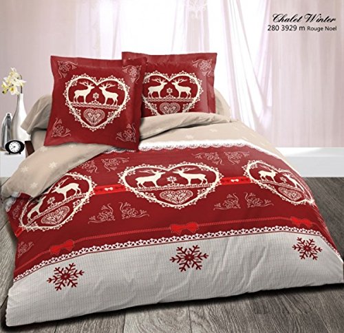 Housse de Couette 220x240 Montagne Winter Rouge