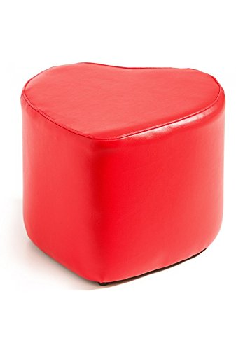 Pouf Effet Cuir Motif Coeur Rouge