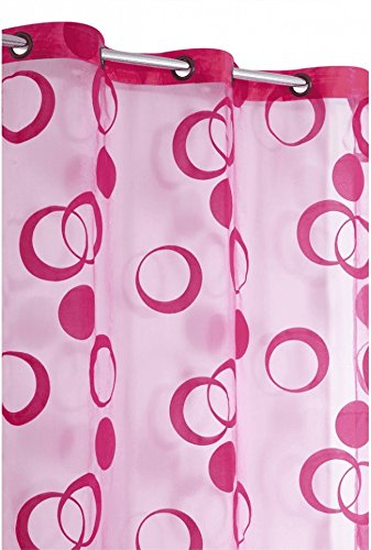 Voilage Organza Motif Cercles Floqués Velours Rose