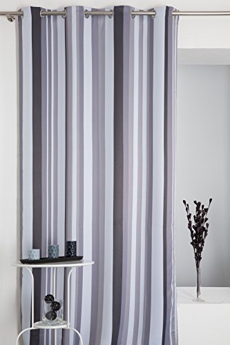 Rideau Occultant Imprimé Rayé 135 x 260 cm Gris