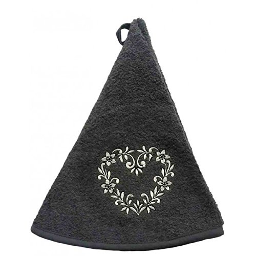 - essuie main rond en éponge coeur gris