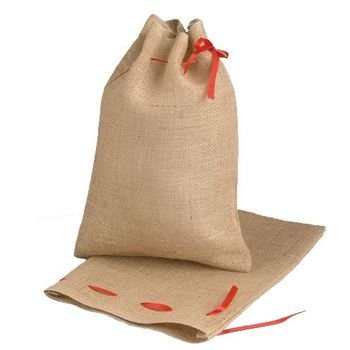 Sac en toile de jute avec ruban rouge de serrag...