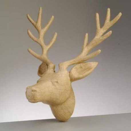 Tête de cerf en papier mâché, 39 cm, à customiser