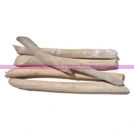 Lot 5-7 bâtons en bois flotté blanchi, Long. 20...