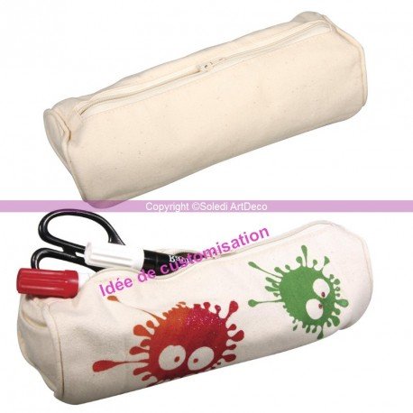 Trousse ronde en coton beige 350g/m², 22x7x7cm,...