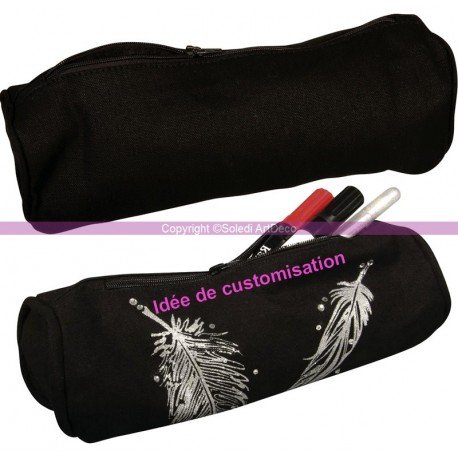 Trousse ronde en coton noir 350g/m², 22x7x7cm, ...