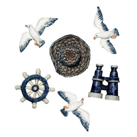 Lot de 6 Petits objets déco marin en résine 3 m...