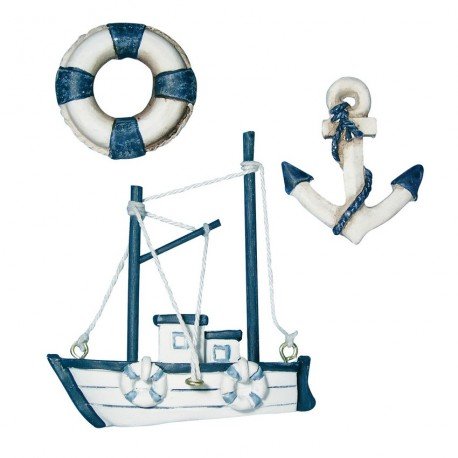 Lot de 3 miniatures Bouée de sauvetage, Ancre e...
