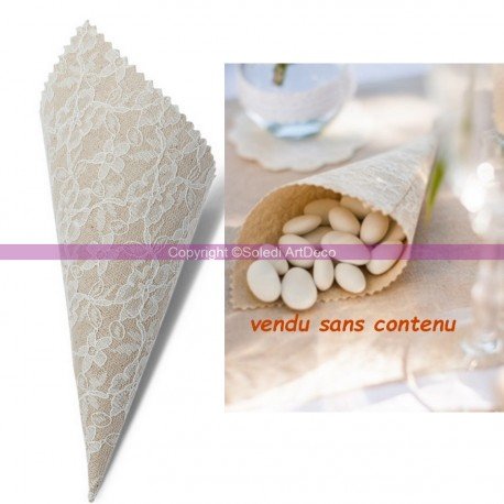 Lot 5 Cornets dragées en toile de jute et voile...